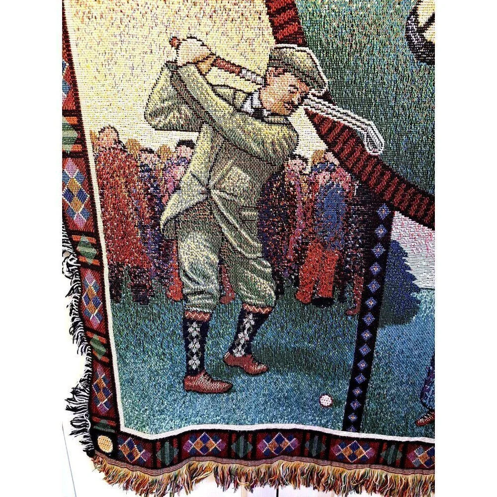 American Weavers Vintage Tapestry Blanket Golf Themed